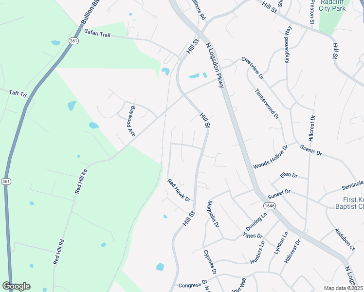 map of restaurants, bars, coffee shops, grocery stores, and more near 108 S Osprey Ct in Vine Grove