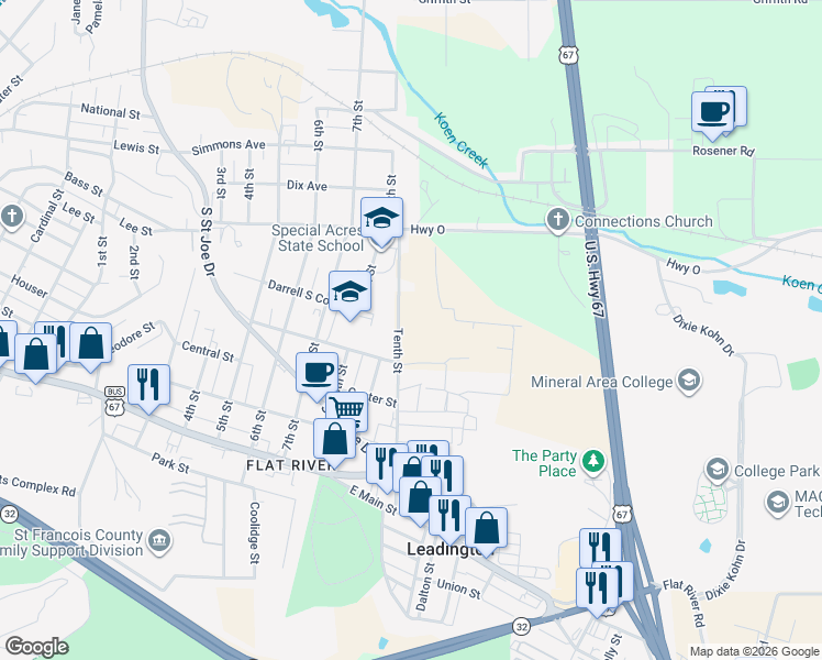 map of restaurants, bars, coffee shops, grocery stores, and more near 315 9th Street in Park Hills
