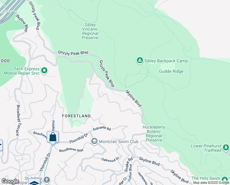 map of restaurants, bars, coffee shops, grocery stores, and more near 2 Diablo Drive in Oakland