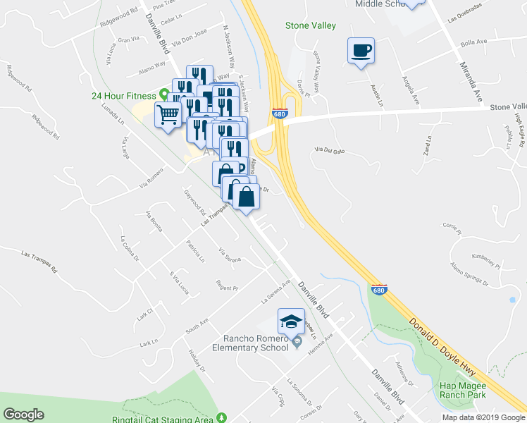 map of restaurants, bars, coffee shops, grocery stores, and more near 344 Alamo Square Drive in Alamo