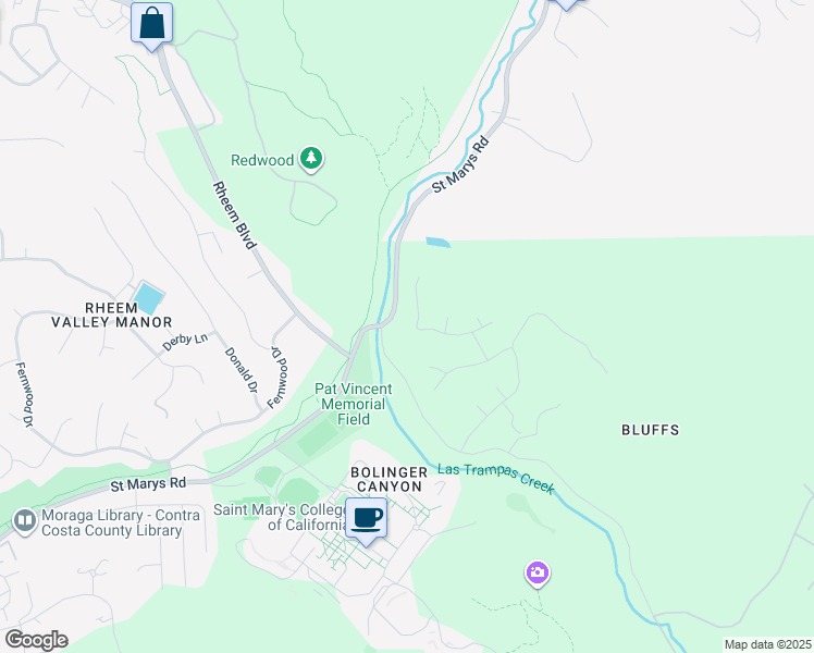 map of restaurants, bars, coffee shops, grocery stores, and more near 128 David Drive in Moraga