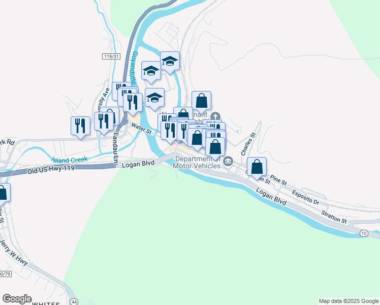 map of restaurants, bars, coffee shops, grocery stores, and more near 130 Stratton Street in Logan
