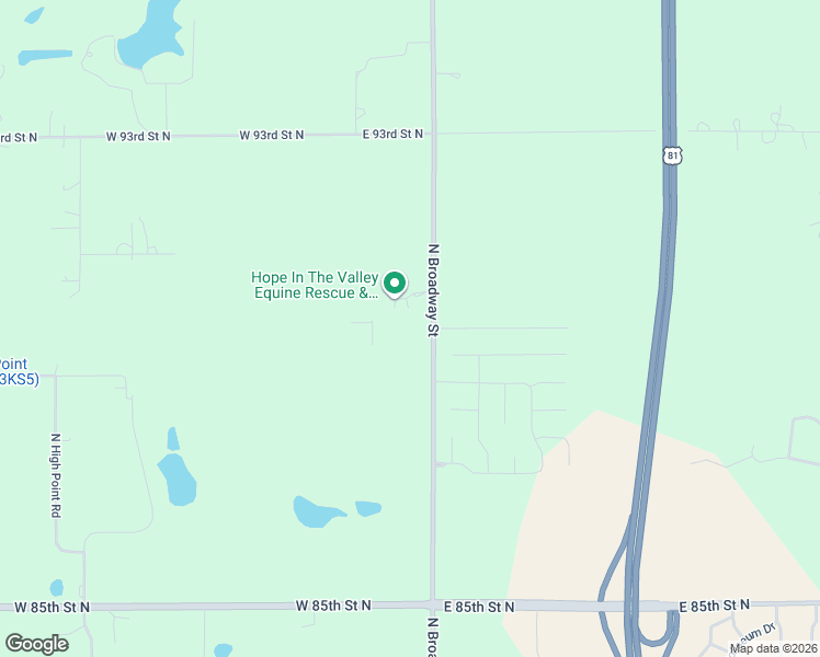 map of restaurants, bars, coffee shops, grocery stores, and more near 9015 North Broadway Street in Valley Center