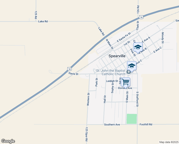 map of restaurants, bars, coffee shops, grocery stores, and more near 504 Davis Street in Spearville