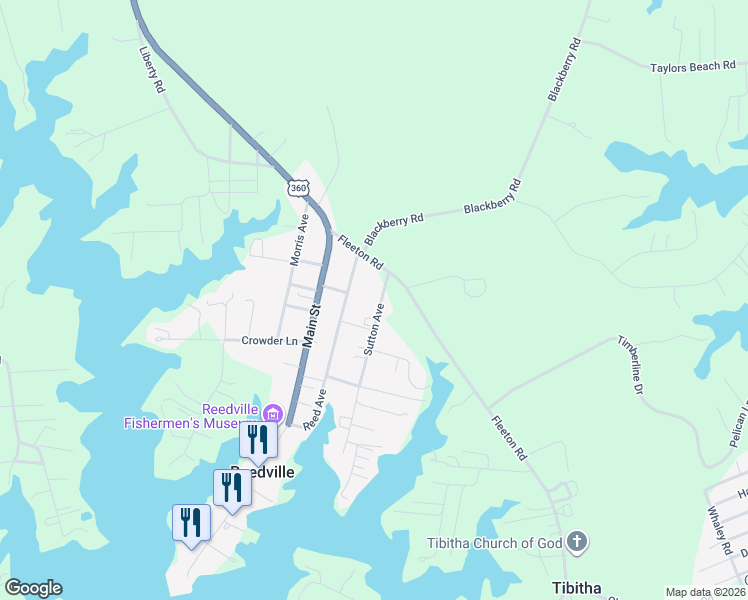 map of restaurants, bars, coffee shops, grocery stores, and more near 83 Sutton Avenue in Reedville