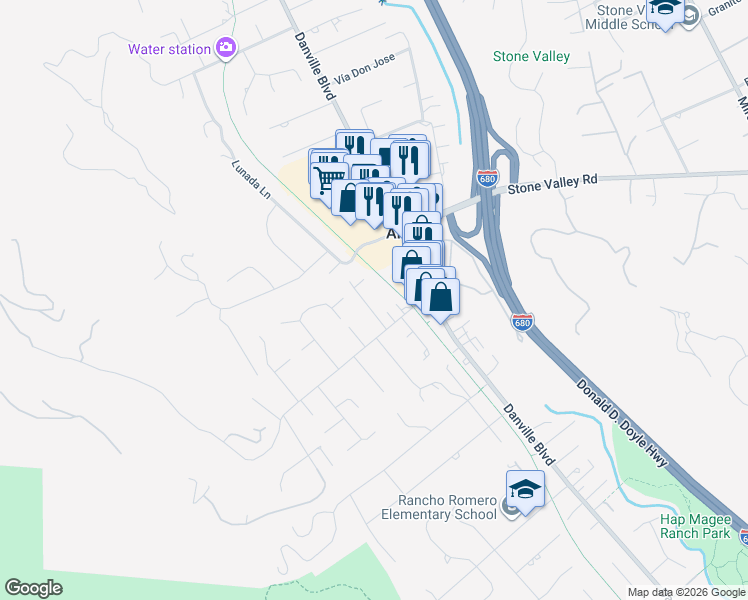 map of restaurants, bars, coffee shops, grocery stores, and more near 134 Gaywood Road in Alamo