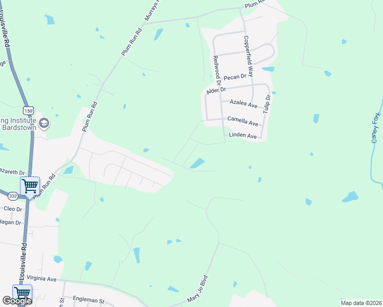 map of restaurants, bars, coffee shops, grocery stores, and more near Indigo Avenue in Bardstown