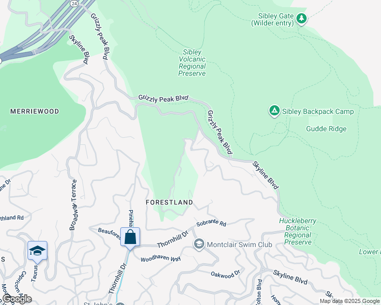 map of restaurants, bars, coffee shops, grocery stores, and more near 6401 Thorndale Drive in Oakland