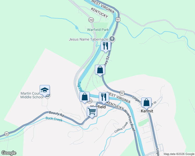 map of restaurants, bars, coffee shops, grocery stores, and more near 88 McKinley Lane in Kermit