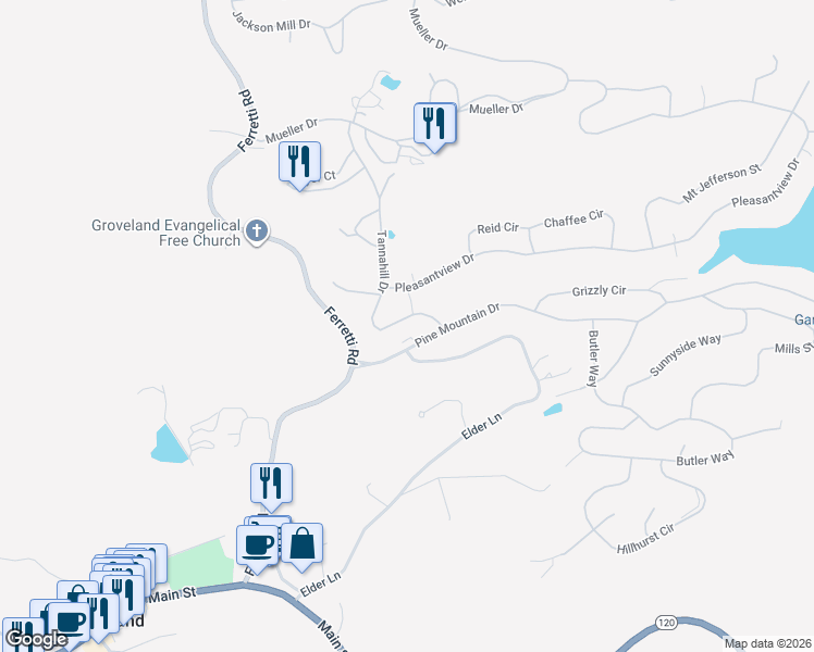 map of restaurants, bars, coffee shops, grocery stores, and more near 12422 Tannahill Drive in Groveland