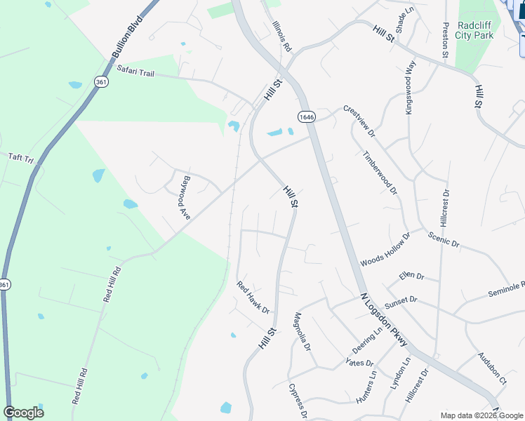 map of restaurants, bars, coffee shops, grocery stores, and more near 110 North Osprey Court in Vine Grove