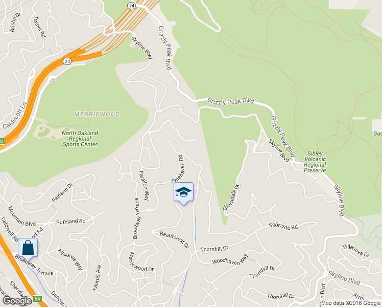 map of restaurants, bars, coffee shops, grocery stores, and more near 6790 Pinehaven Road in Oakland