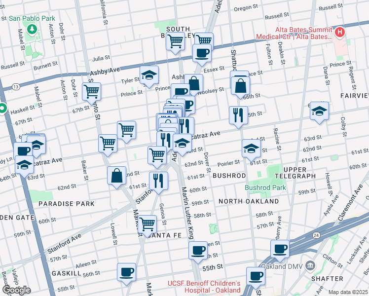 map of restaurants, bars, coffee shops, grocery stores, and more near in Berkeley