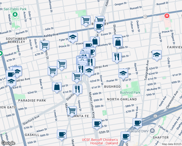 map of restaurants, bars, coffee shops, grocery stores, and more near in Berkeley