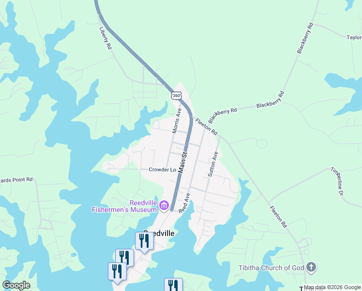 map of restaurants, bars, coffee shops, grocery stores, and more near 87 Main Street in Reedville