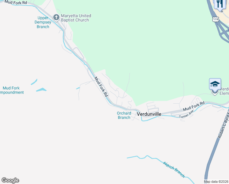 map of restaurants, bars, coffee shops, grocery stores, and more near 44 Skeens Avenue in Logan County