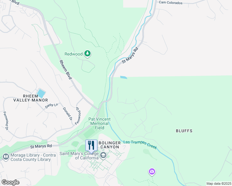 map of restaurants, bars, coffee shops, grocery stores, and more near 128 David Drive in Moraga