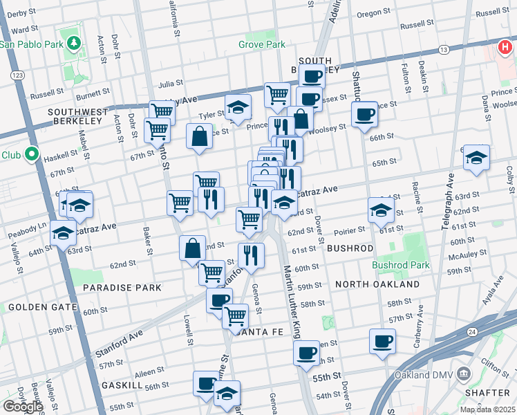 map of restaurants, bars, coffee shops, grocery stores, and more near 3334 Adeline Street in Berkeley
