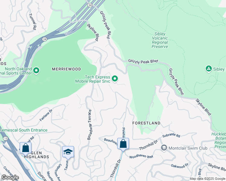 map of restaurants, bars, coffee shops, grocery stores, and more near 6855 The Turn in Oakland