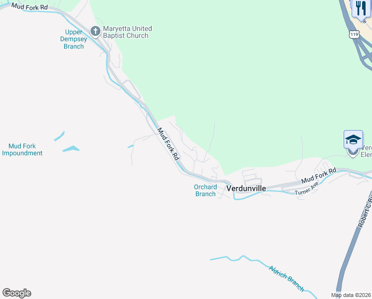 map of restaurants, bars, coffee shops, grocery stores, and more near 44 Skeens Avenue in Logan County