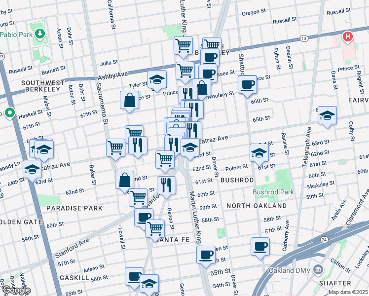 map of restaurants, bars, coffee shops, grocery stores, and more near in Berkeley