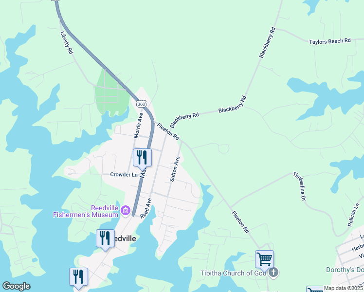 map of restaurants, bars, coffee shops, grocery stores, and more near 31 Sutton Avenue in Reedville