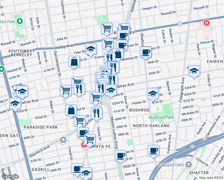 map of restaurants, bars, coffee shops, grocery stores, and more near in Berkeley