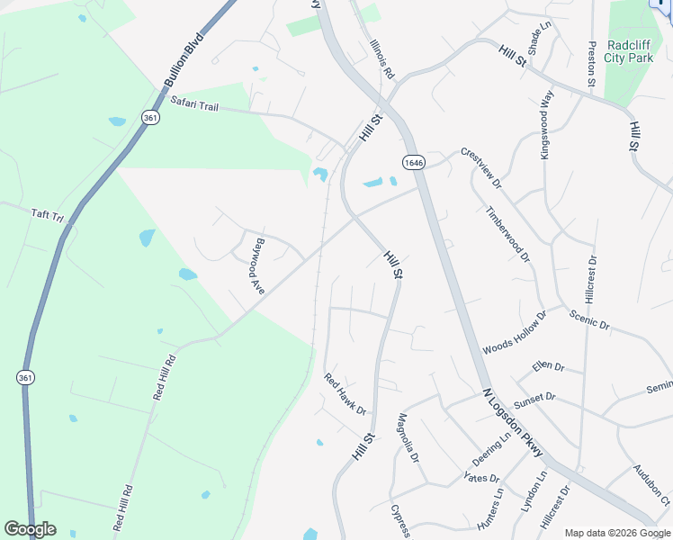 map of restaurants, bars, coffee shops, grocery stores, and more near 110 North Osprey Court in Vine Grove