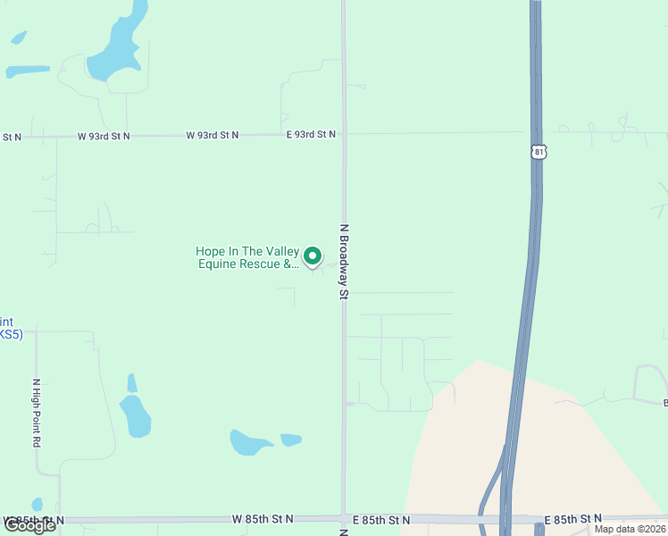 map of restaurants, bars, coffee shops, grocery stores, and more near 9015 North Broadway Street in Valley Center