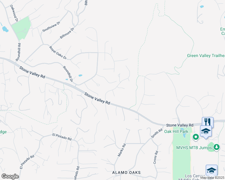 map of restaurants, bars, coffee shops, grocery stores, and more near 2 Alamo Glen Court in Alamo