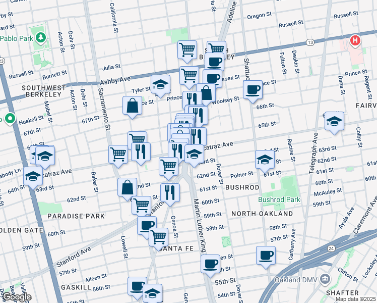 map of restaurants, bars, coffee shops, grocery stores, and more near in Berkeley
