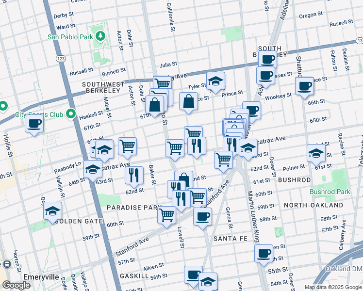 map of restaurants, bars, coffee shops, grocery stores, and more near in Berkeley