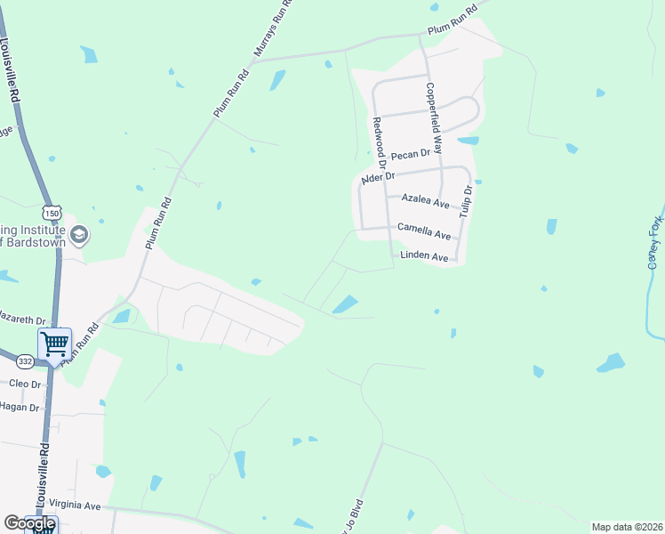 map of restaurants, bars, coffee shops, grocery stores, and more near Indigo Avenue in Bardstown