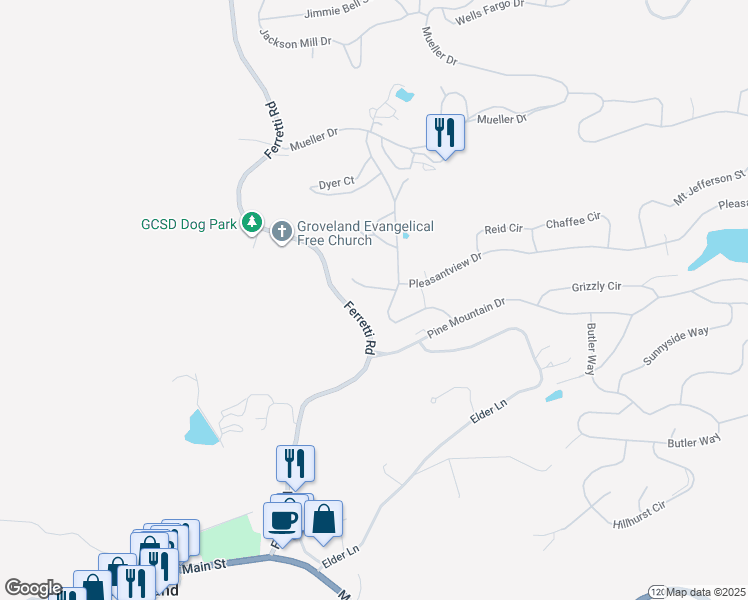 map of restaurants, bars, coffee shops, grocery stores, and more near in Groveland