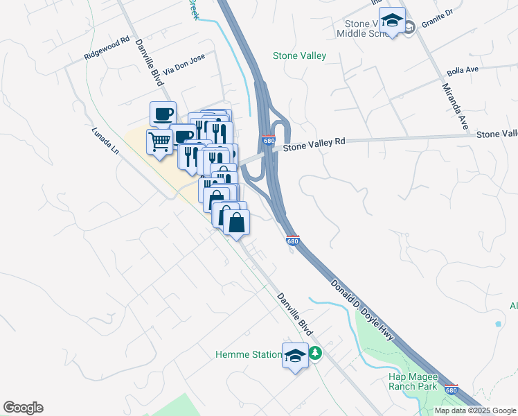 map of restaurants, bars, coffee shops, grocery stores, and more near 128 Alamo Square Drive in Alamo