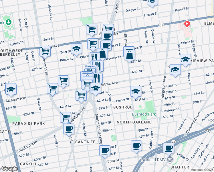map of restaurants, bars, coffee shops, grocery stores, and more near 1902 Harmon Street in Berkeley
