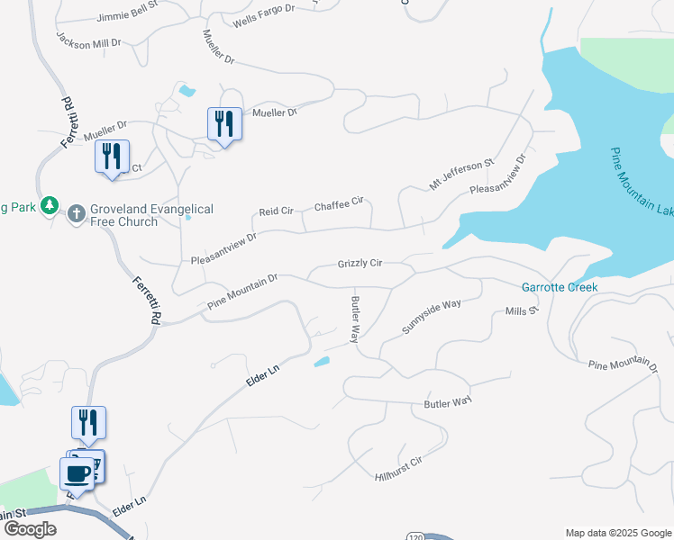 map of restaurants, bars, coffee shops, grocery stores, and more near 19462 Grizzly Cir in Groveland-Big Oak Flat