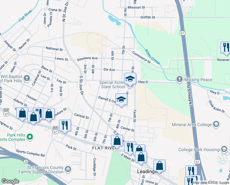 map of restaurants, bars, coffee shops, grocery stores, and more near 520 7th Street in Park Hills