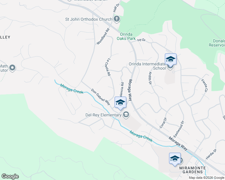 map of restaurants, bars, coffee shops, grocery stores, and more near 23 La Cresta Road in Orinda
