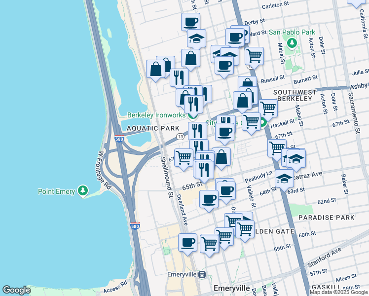 map of restaurants, bars, coffee shops, grocery stores, and more near 742 Folger Avenue in Berkeley