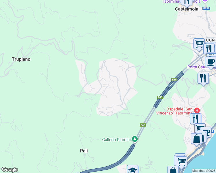 map of restaurants, bars, coffee shops, grocery stores, and more near Unnamed Road in Provincia di Messina