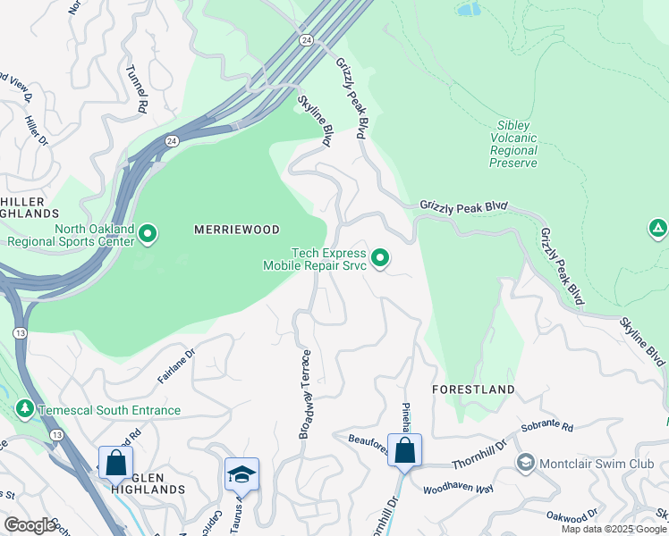 map of restaurants, bars, coffee shops, grocery stores, and more near 6696 Pine Needle Drive in Oakland