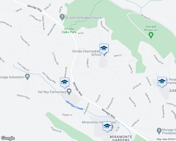 map of restaurants, bars, coffee shops, grocery stores, and more near 146 Ardith Drive in Orinda