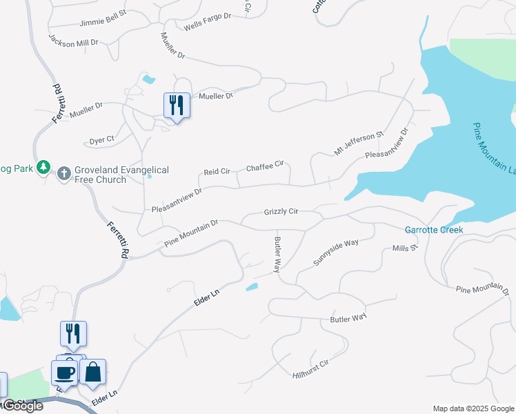 map of restaurants, bars, coffee shops, grocery stores, and more near 19462 Grizzly Circle in Groveland