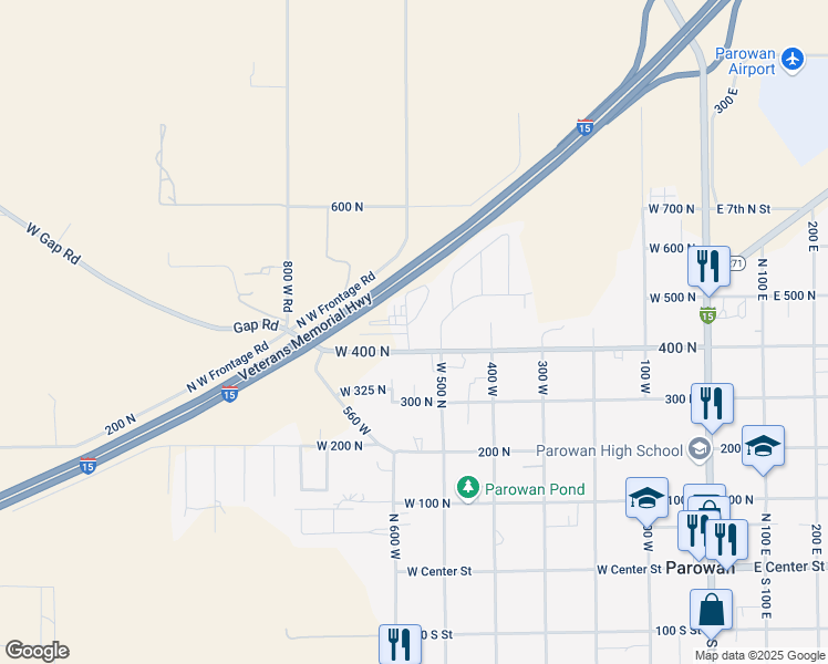 map of restaurants, bars, coffee shops, grocery stores, and more near 442 North 575 West in Parowan