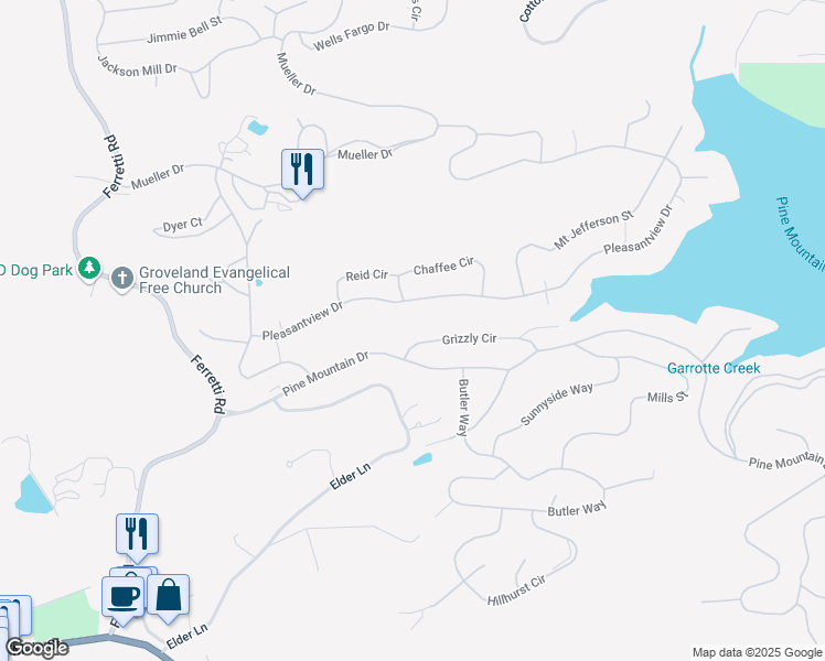 map of restaurants, bars, coffee shops, grocery stores, and more near 19462 Grizzly Cir in Groveland-Big Oak Flat