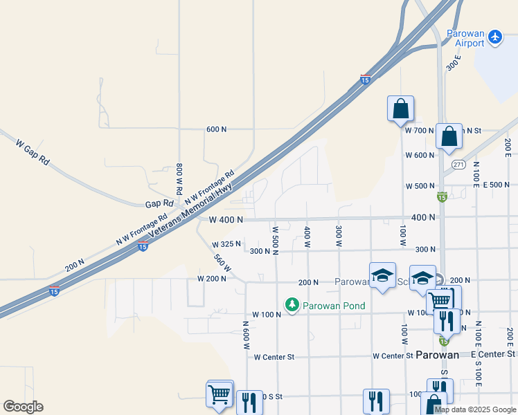 map of restaurants, bars, coffee shops, grocery stores, and more near 442 North 575 West in Parowan