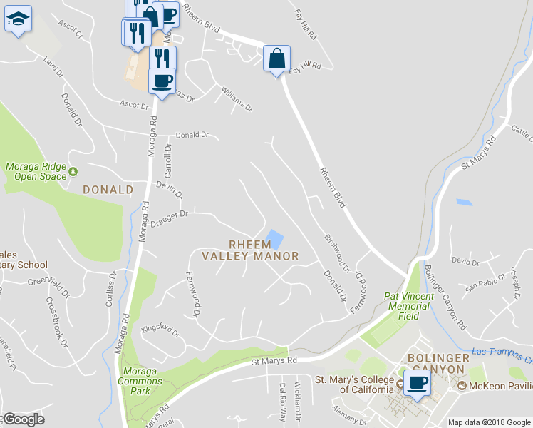map of restaurants, bars, coffee shops, grocery stores, and more near 303 Claudia Court in Moraga