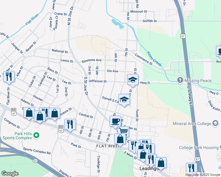 map of restaurants, bars, coffee shops, grocery stores, and more near 514 6th Street in Park Hills