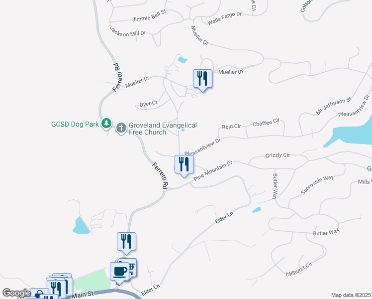 map of restaurants, bars, coffee shops, grocery stores, and more near 19230 Pleasant View Dr in Groveland-Big Oak Flat